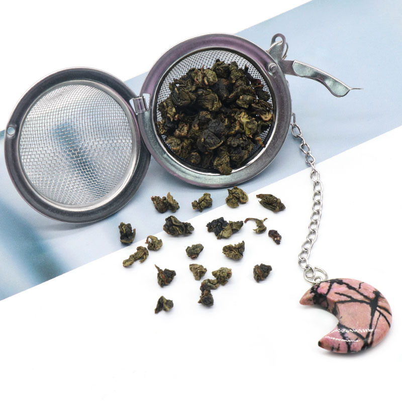 Sodalite 30MM Moon Gemstone Pendant Charms Stainless Steel Mesh Tea Ball