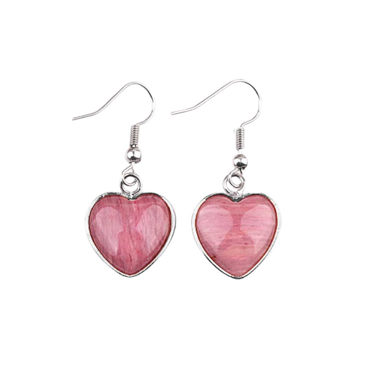 Silver 15MM Heart Gemstone Pendant Charms Drop Earrings for Women Girl