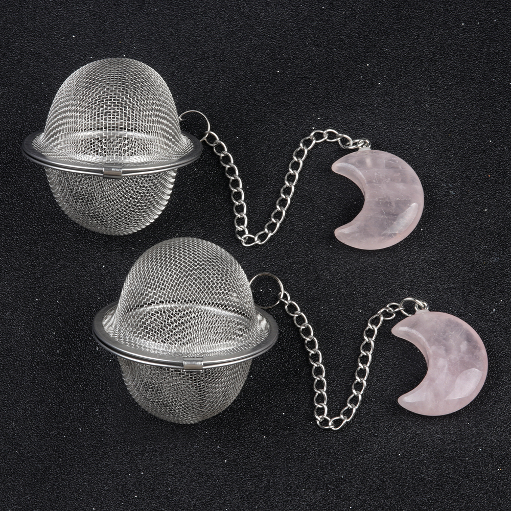 Green Aventurine 30MM Moon Gemstone Pendant Charms Stainless Steel Mesh Tea Ball
