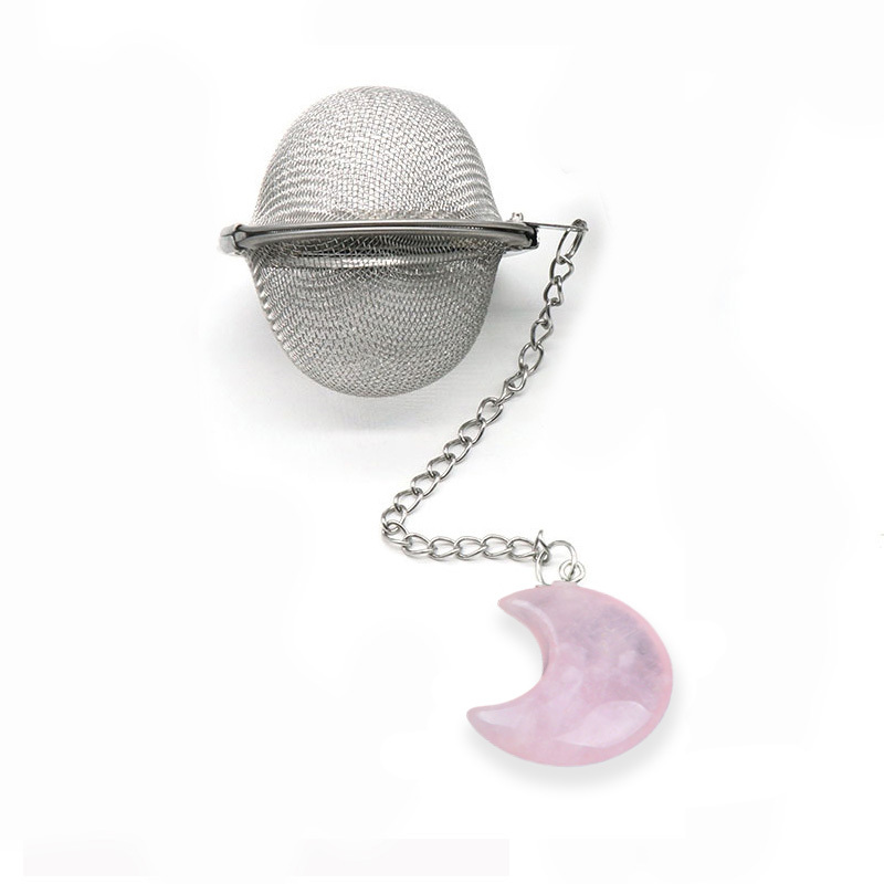 Green Aventurine 30MM Moon Gemstone Pendant Charms Stainless Steel Mesh Tea Ball
