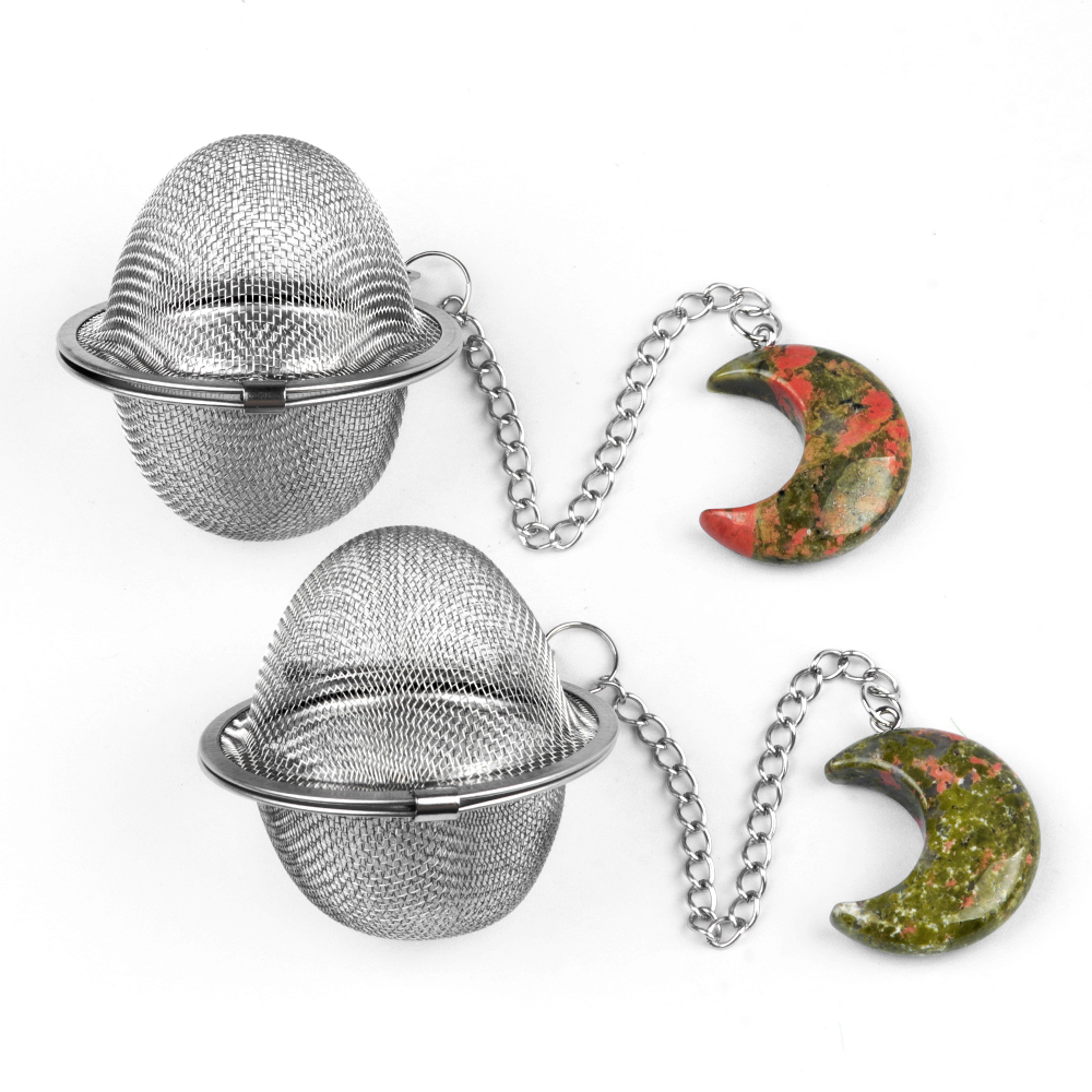 30MM Moon Gemstone Pendant Charms Stainless Steel Mesh Tea Ball