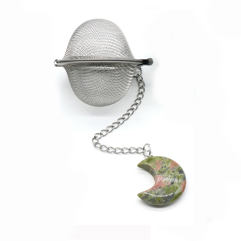 30MM Moon Gemstone Pendant Charms Stainless Steel Mesh Tea Ball
