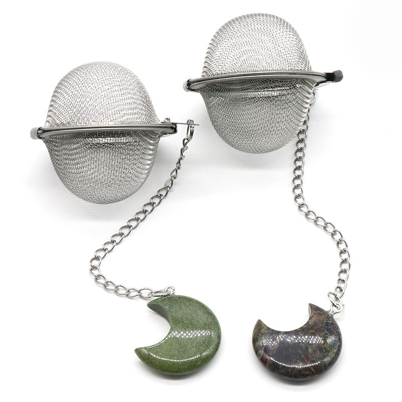 Sodalite 30MM Moon Gemstone Pendant Charms Stainless Steel Mesh Tea Ball