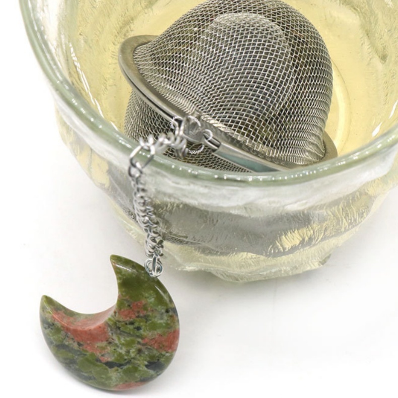 30MM Moon Gemstone Pendant Charms Stainless Steel Mesh Tea Ball