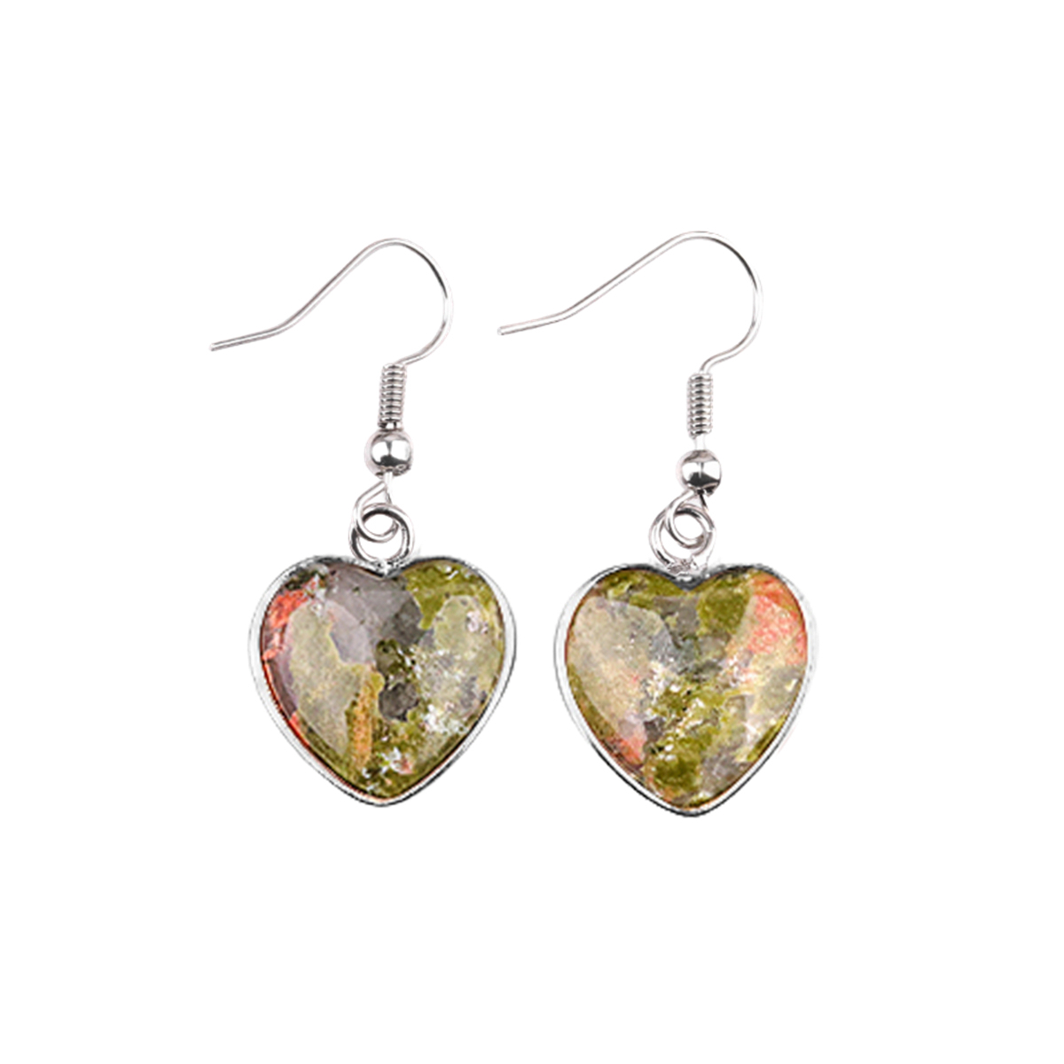 Silver 15MM Heart Gemstone Pendant Charms Drop Earrings for Women Girl