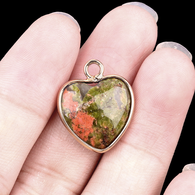 15MM Heart Gemstone Pendant Charms For Making Jewelry Earrings 1PCS