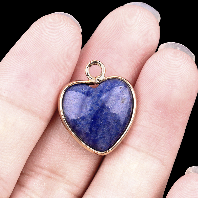 15MM Heart Gemstone Pendant Charms For Making Jewelry Earrings 1PCS