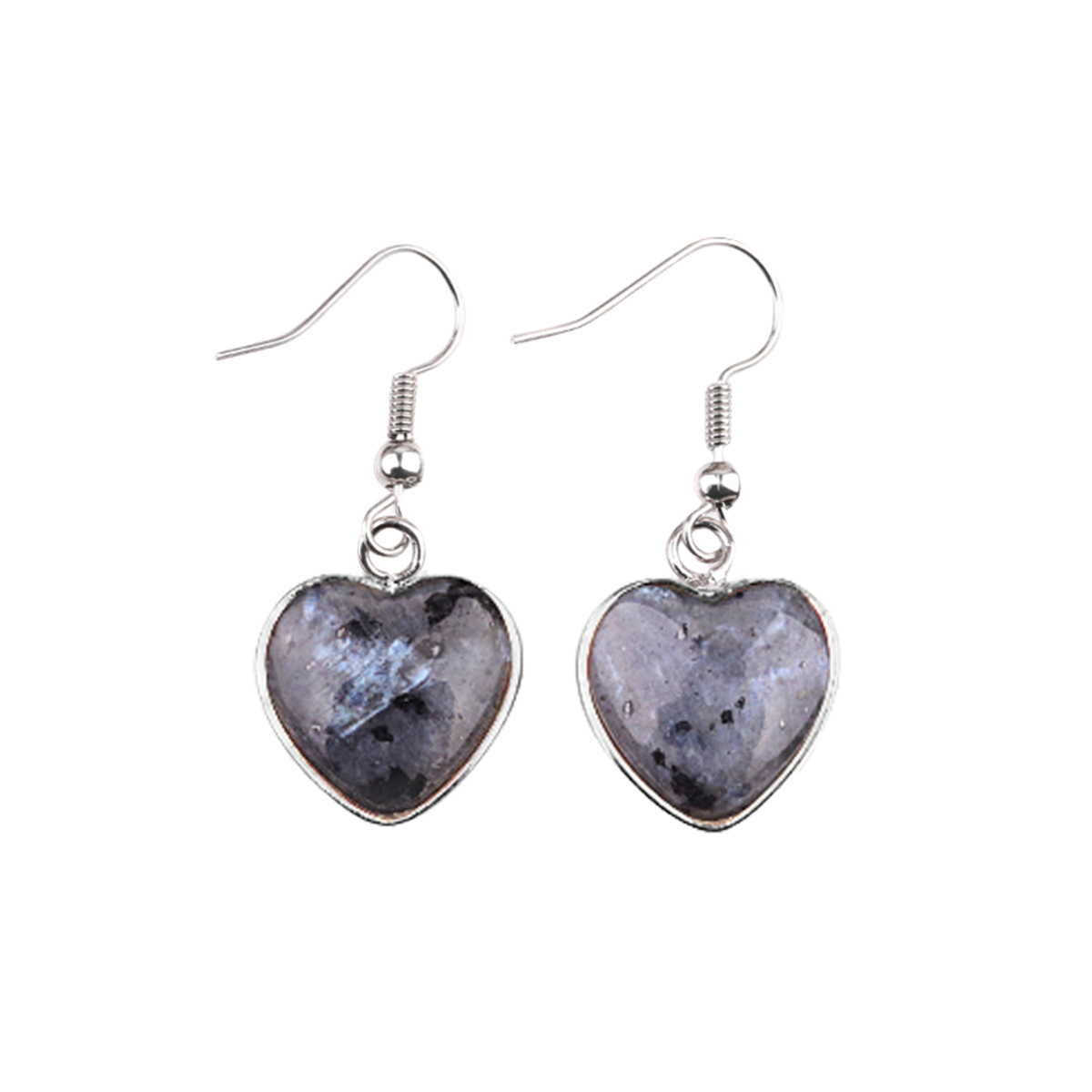 Silver 15MM Heart Gemstone Pendant Charms Drop Earrings for Women Girl
