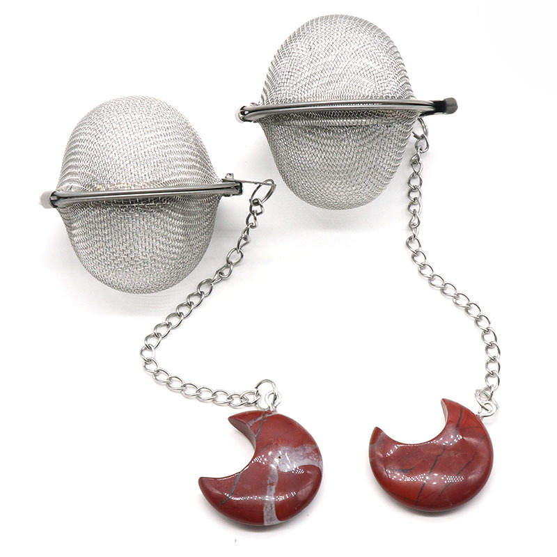 Howlite Turquoise 30MM Moon Gemstone Pendant Charms Stainless Steel Mesh Tea Ball