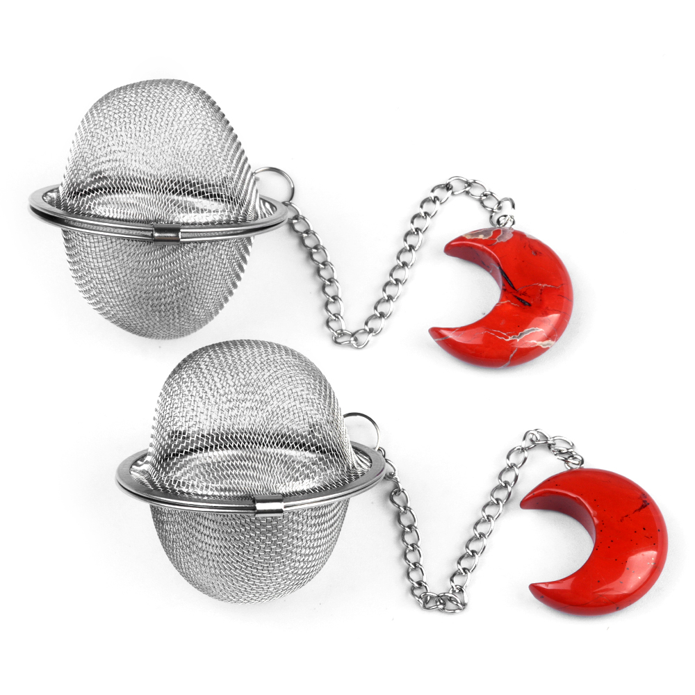 Green Aventurine 30MM Moon Gemstone Pendant Charms Stainless Steel Mesh Tea Ball