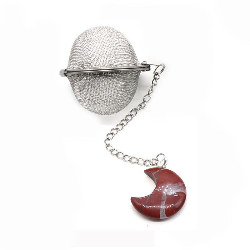 Green Aventurine 30MM Moon Gemstone Pendant Charms Stainless Steel Mesh Tea Ball