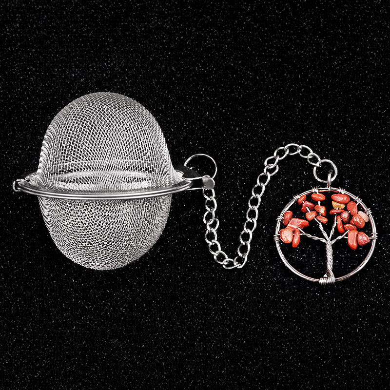 Rose Quartz 30mm  Chip Gemstone Life of tree Pendant Charms Stainless Steel Mesh Tea Ball