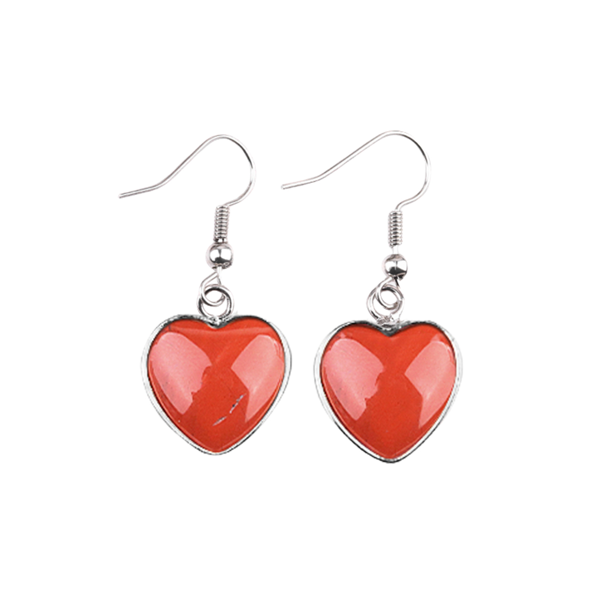 Silver 15MM Heart Gemstone Pendant Charms Drop Earrings for Women Girl