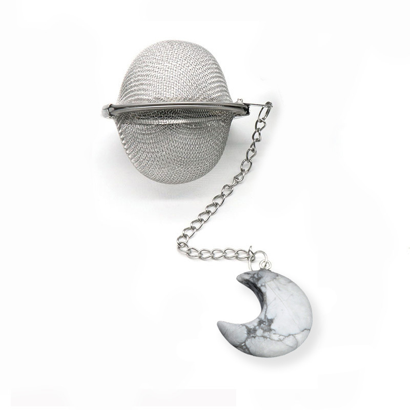Sodalite 30MM Moon Gemstone Pendant Charms Stainless Steel Mesh Tea Ball
