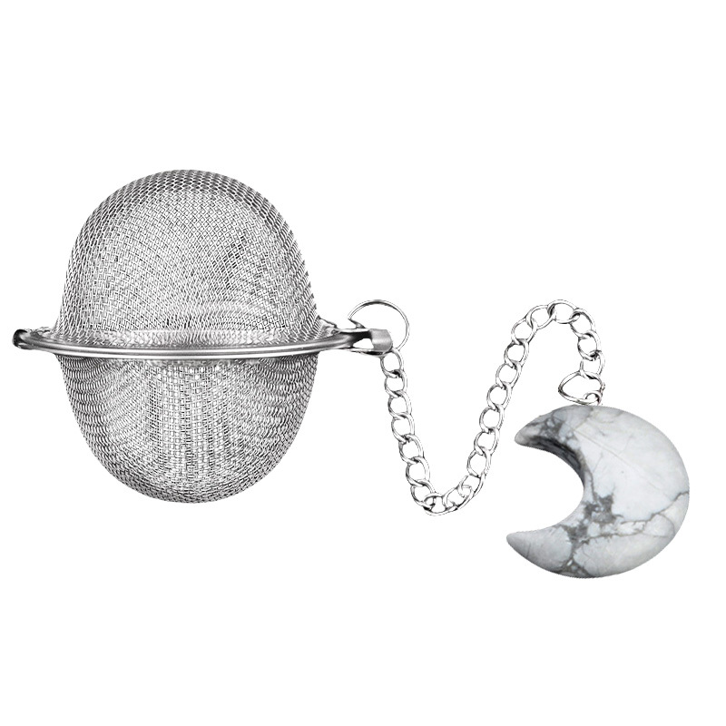 30MM Moon Gemstone Pendant Charms Stainless Steel Mesh Tea Ball