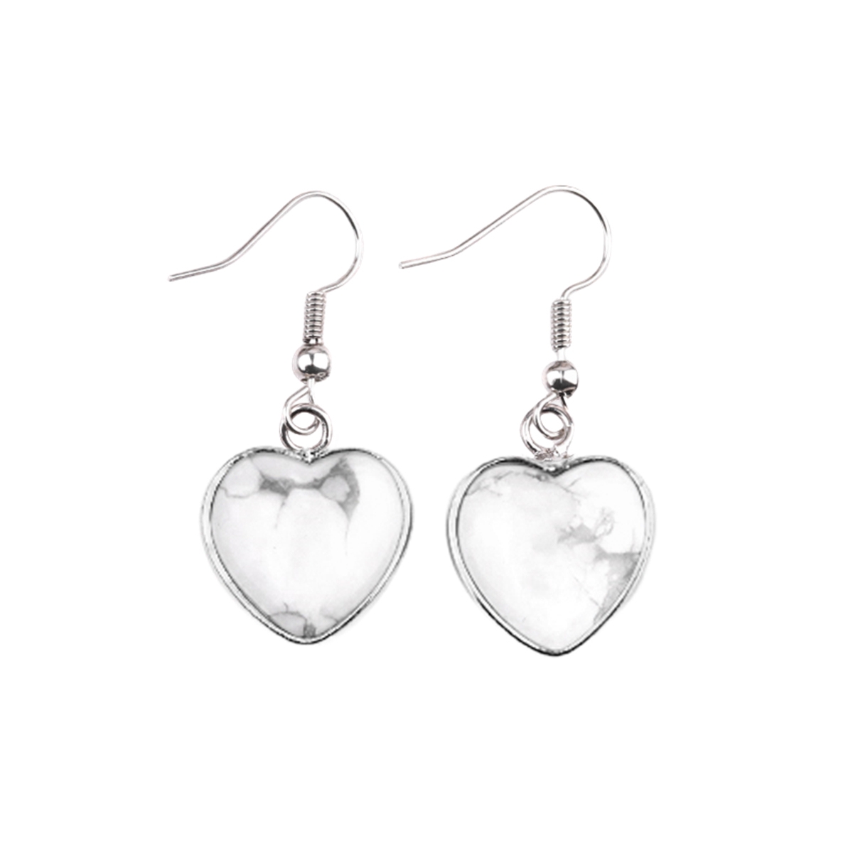 Silver 15MM Heart Gemstone Pendant Charms Drop Earrings for Women Girl