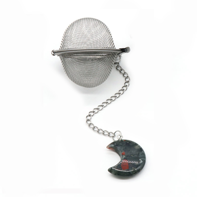 Sodalite 30MM Moon Gemstone Pendant Charms Stainless Steel Mesh Tea Ball