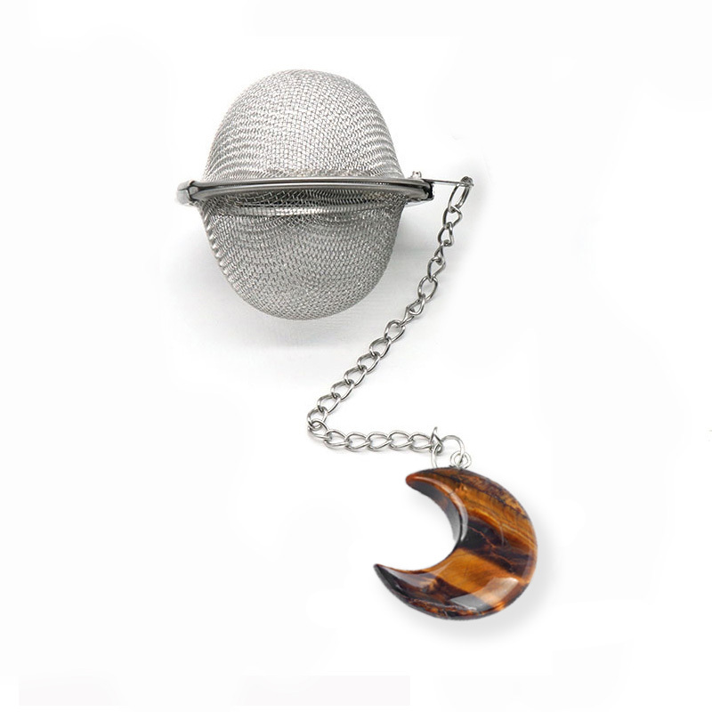 30MM Moon Gemstone Pendant Charms Stainless Steel Mesh Tea Ball