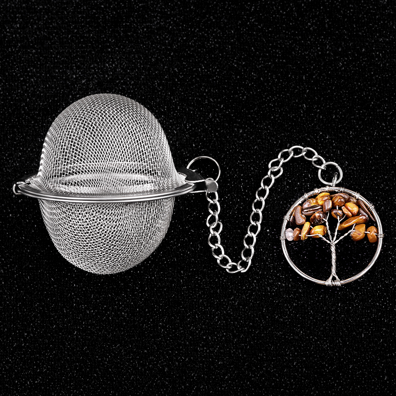 Rose Quartz 30mm  Chip Gemstone Life of tree Pendant Charms Stainless Steel Mesh Tea Ball