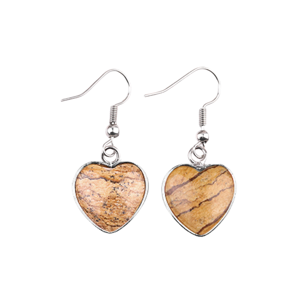 Silver 15MM Heart Gemstone Pendant Charms Drop Earrings for Women Girl