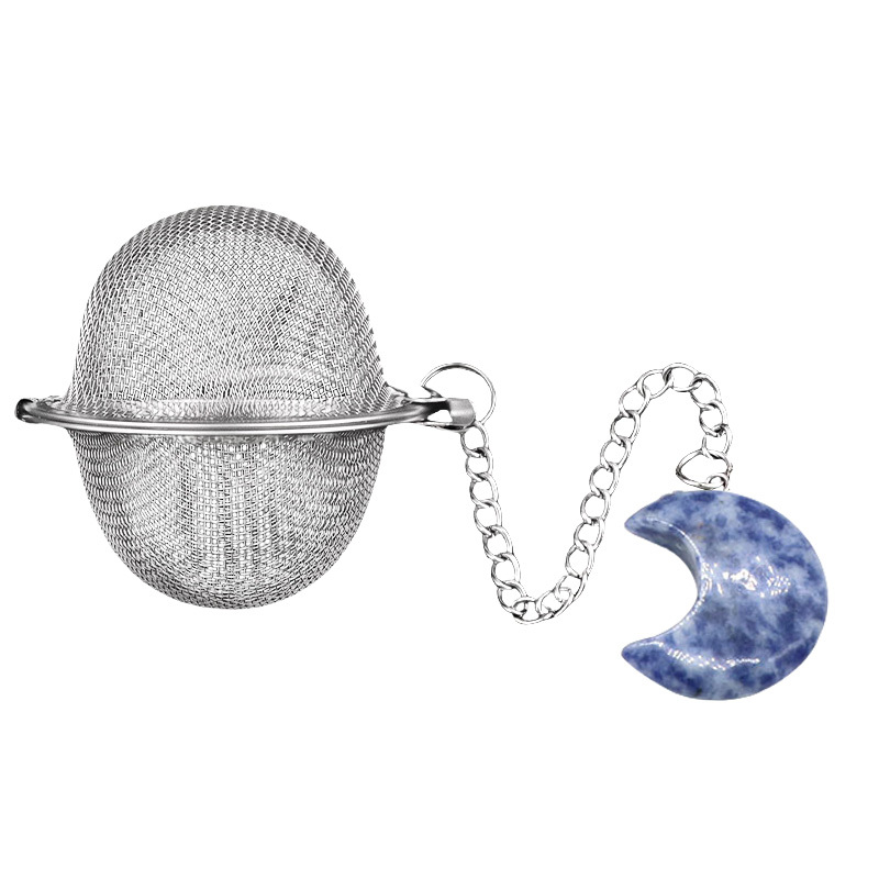 Green Aventurine 30MM Moon Gemstone Pendant Charms Stainless Steel Mesh Tea Ball