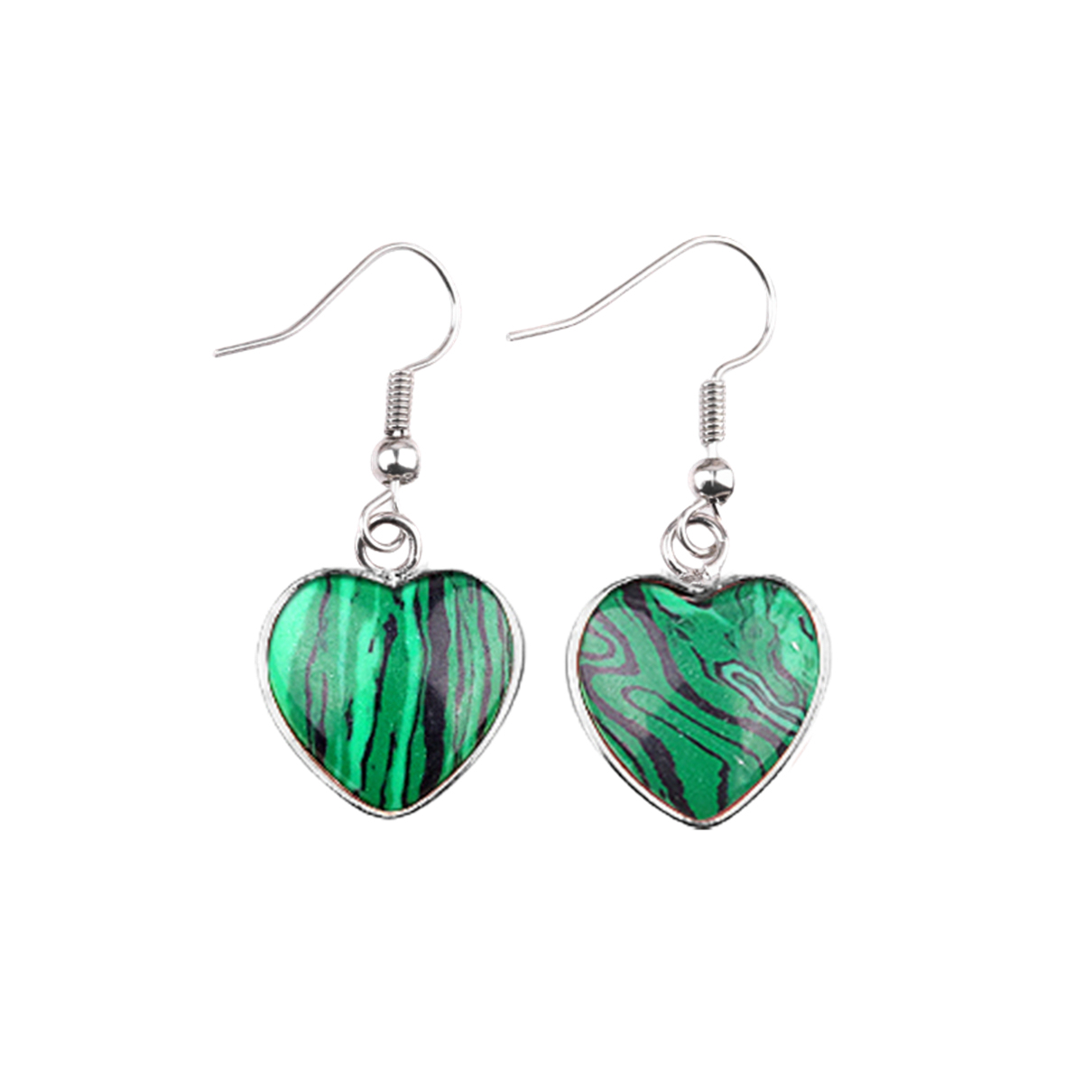 Silver 15MM Heart Gemstone Pendant Charms Drop Earrings for Women Girl