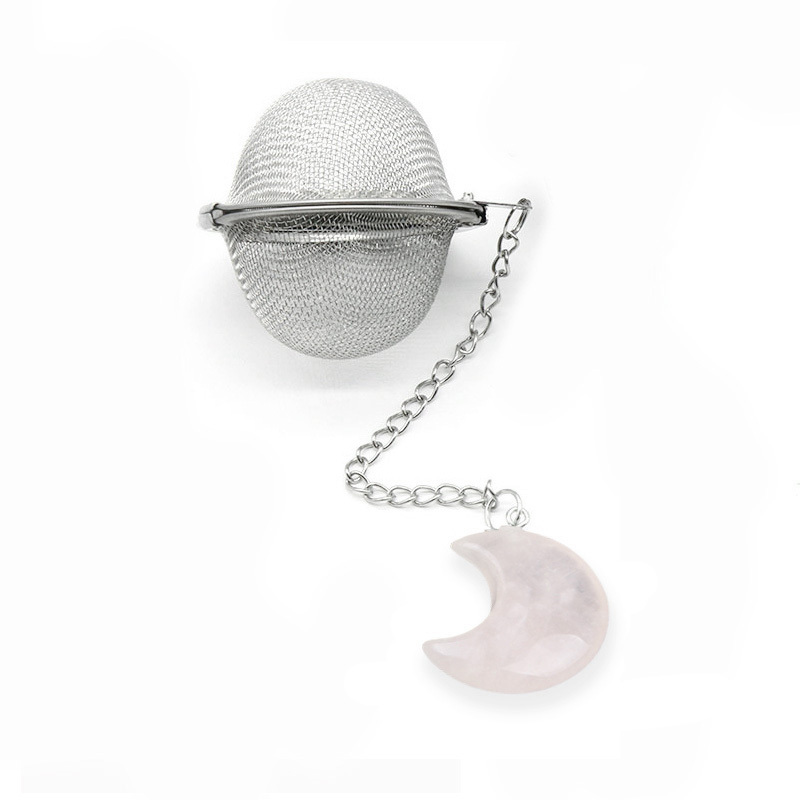 Green Aventurine 30MM Moon Gemstone Pendant Charms Stainless Steel Mesh Tea Ball