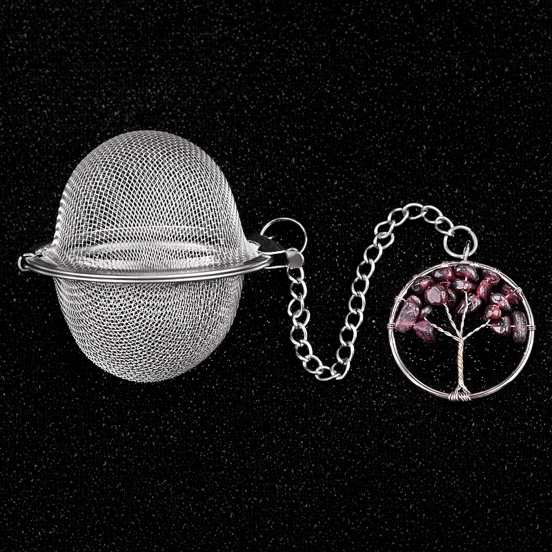 Rose Quartz 30mm  Chip Gemstone Life of tree Pendant Charms Stainless Steel Mesh Tea Ball