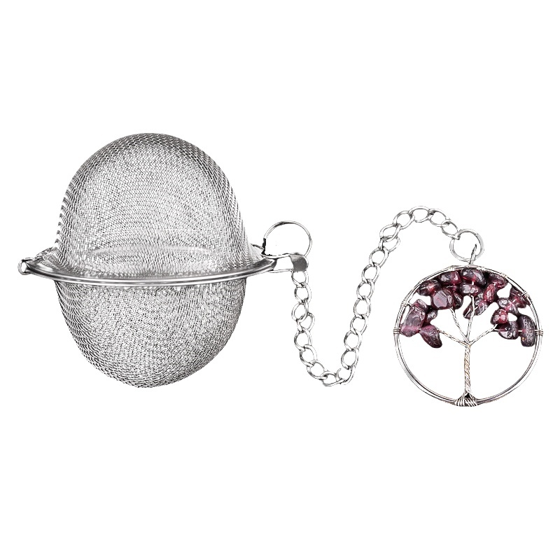 7 Chakra 30mm  Chip Gemstone Life of tree Pendant Charms Stainless Steel Mesh Tea Ball