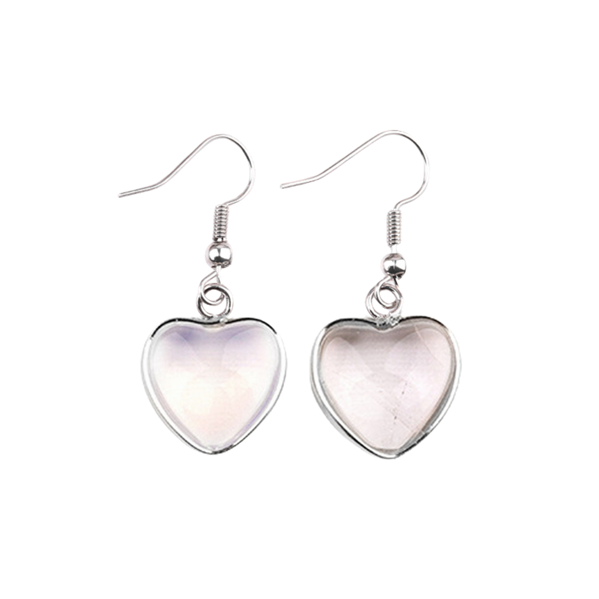 Silver 15MM Heart Gemstone Pendant Charms Drop Earrings for Women Girl