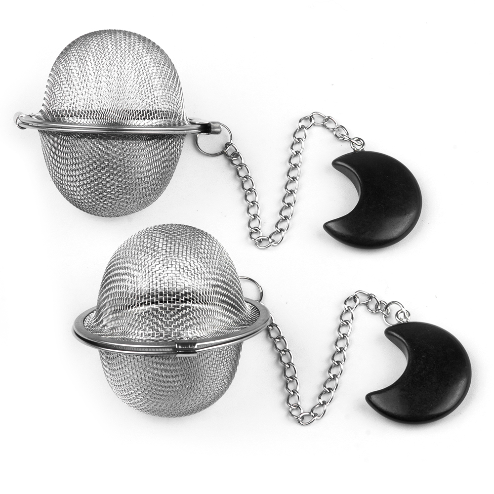 Green Aventurine 30MM Moon Gemstone Pendant Charms Stainless Steel Mesh Tea Ball