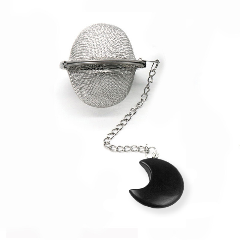 Rose Quartz 30MM Moon Gemstone Pendant Charms Stainless Steel Mesh Tea Ball