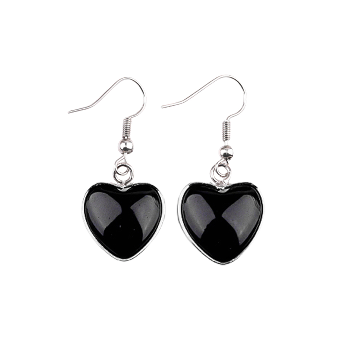 Silver 15MM Heart Gemstone Pendant Charms Drop Earrings for Women Girl