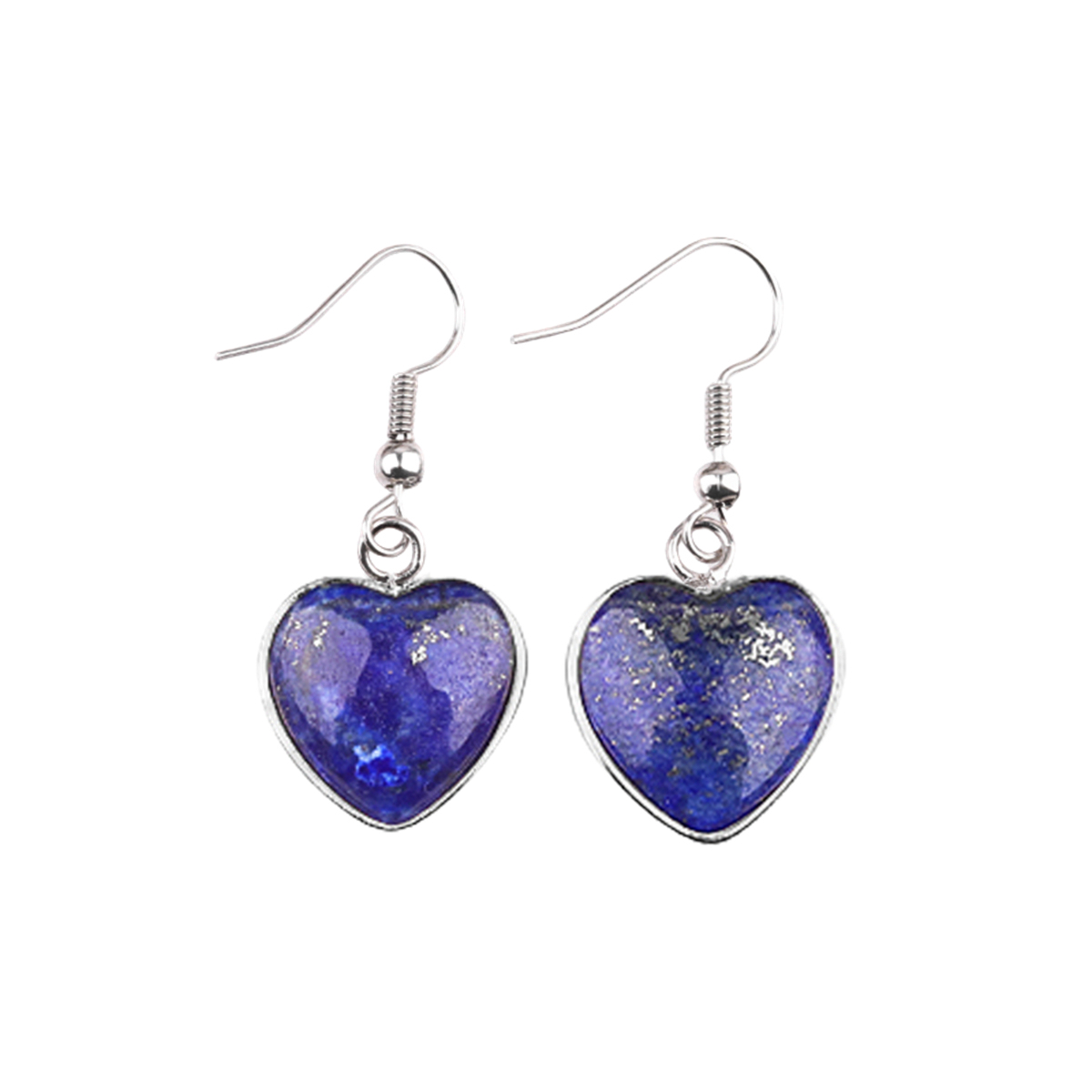 Silver 15MM Heart Gemstone Pendant Charms Drop Earrings for Women Girl