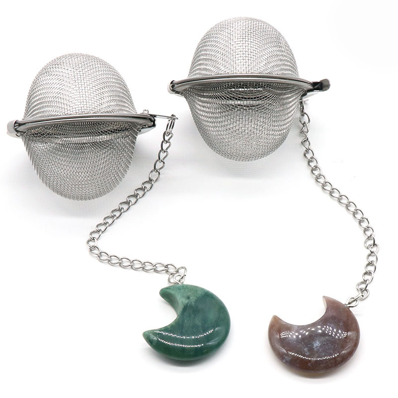 30MM Moon Gemstone Pendant Charms Stainless Steel Mesh Tea Ball