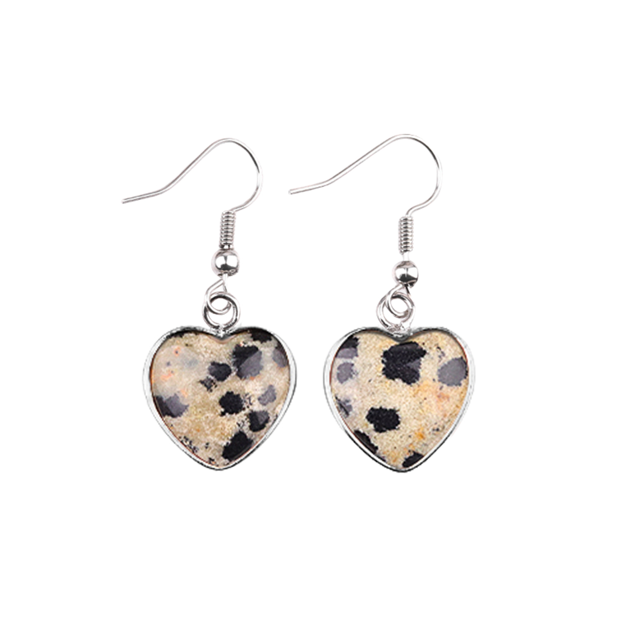 Silver 15MM Heart Gemstone Pendant Charms Drop Earrings for Women Girl