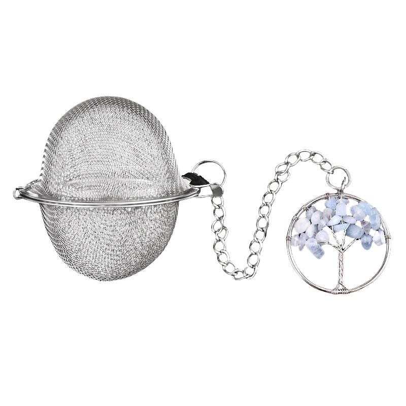 7 Chakra 30mm  Chip Gemstone Life of tree Pendant Charms Stainless Steel Mesh Tea Ball