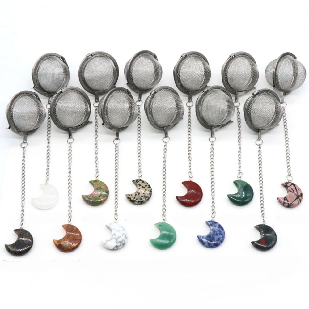 30MM Moon Gemstone Pendant Charms Stainless Steel Mesh Tea Ball