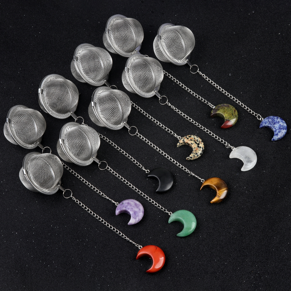 30MM Moon Gemstone Pendant Charms Stainless Steel Mesh Tea Ball