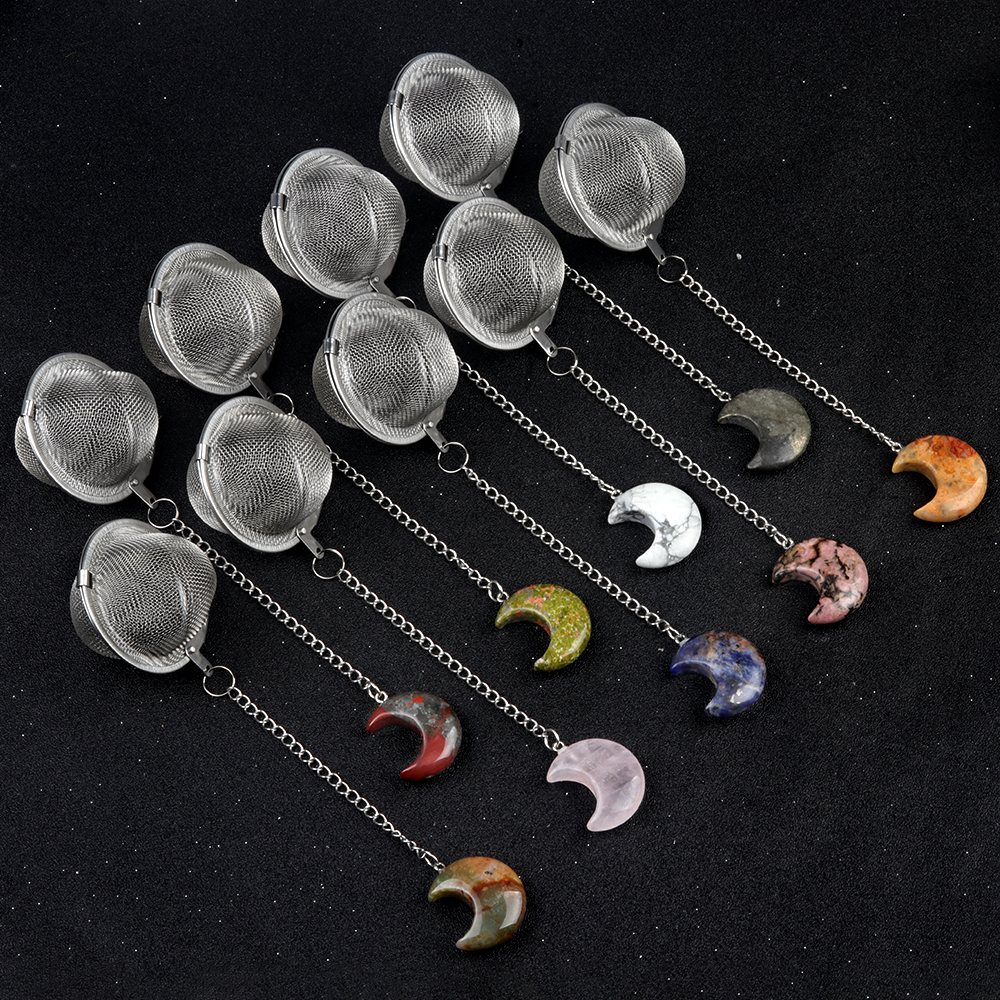 30MM Moon Gemstone Pendant Charms Stainless Steel Mesh Tea Ball
