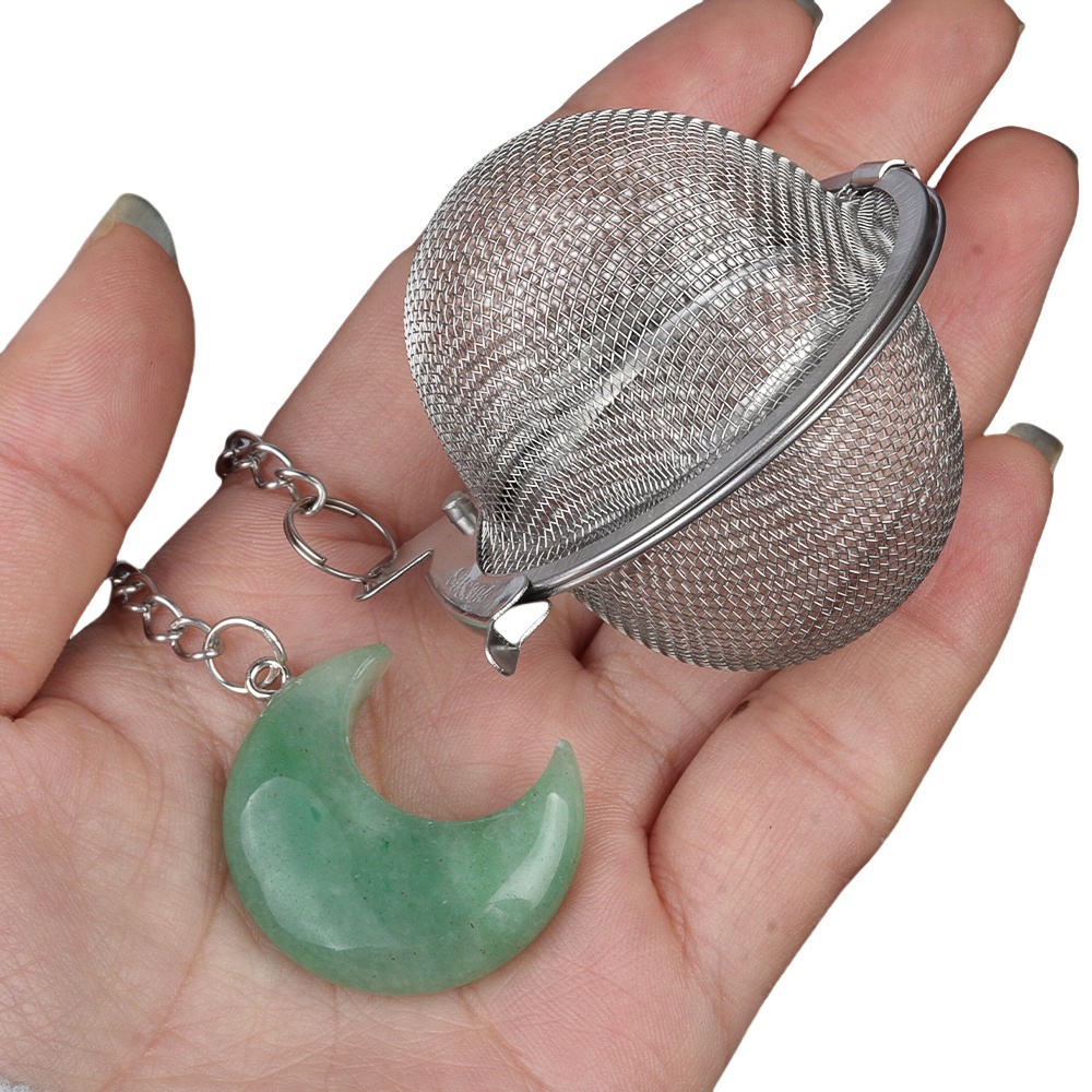 30MM Moon Gemstone Pendant Charms Stainless Steel Mesh Tea Ball
