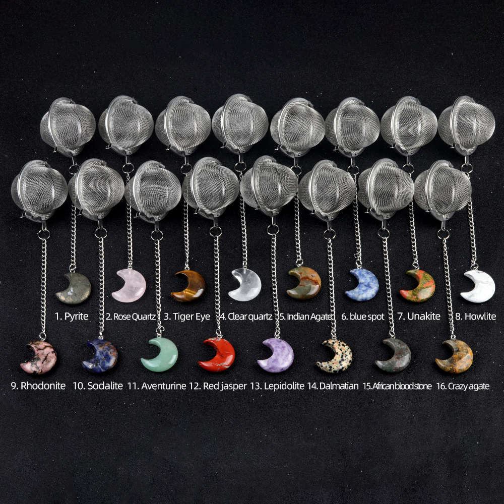 30MM Moon Gemstone Pendant Charms Stainless Steel Mesh Tea Ball