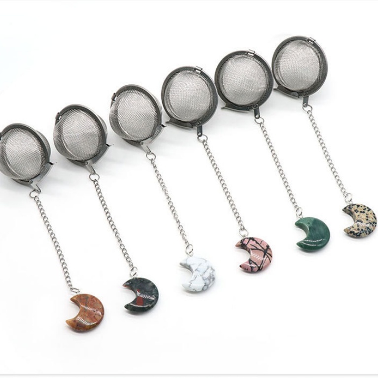 30MM Moon Gemstone Pendant Charms Stainless Steel Mesh Tea Ball