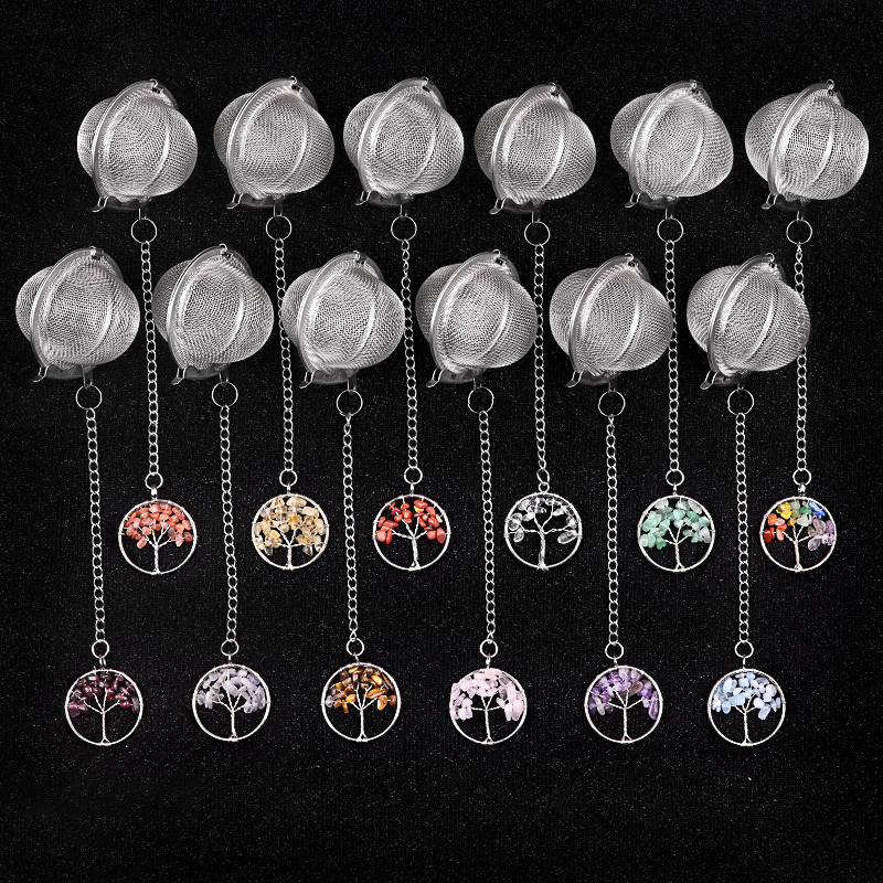 30mm  Chip Gemstone Life of tree Pendant Charms Stainless Steel Mesh Tea Ball