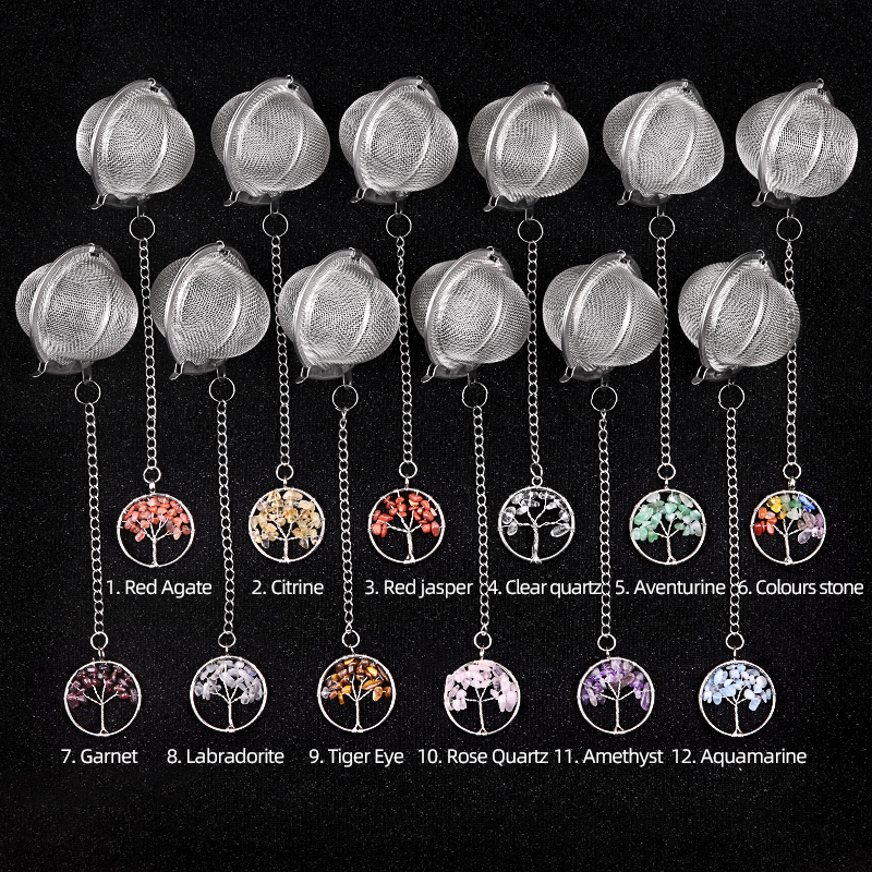 30mm  Chip Gemstone Life of tree Pendant Charms Stainless Steel Mesh Tea Ball