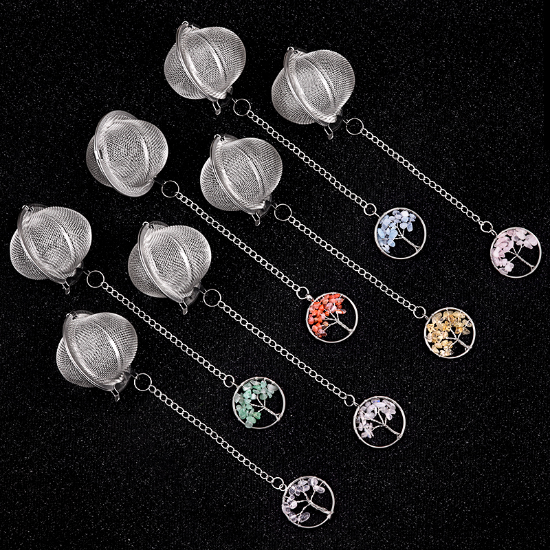 30mm  Chip Gemstone Life of tree Pendant Charms Stainless Steel Mesh Tea Ball