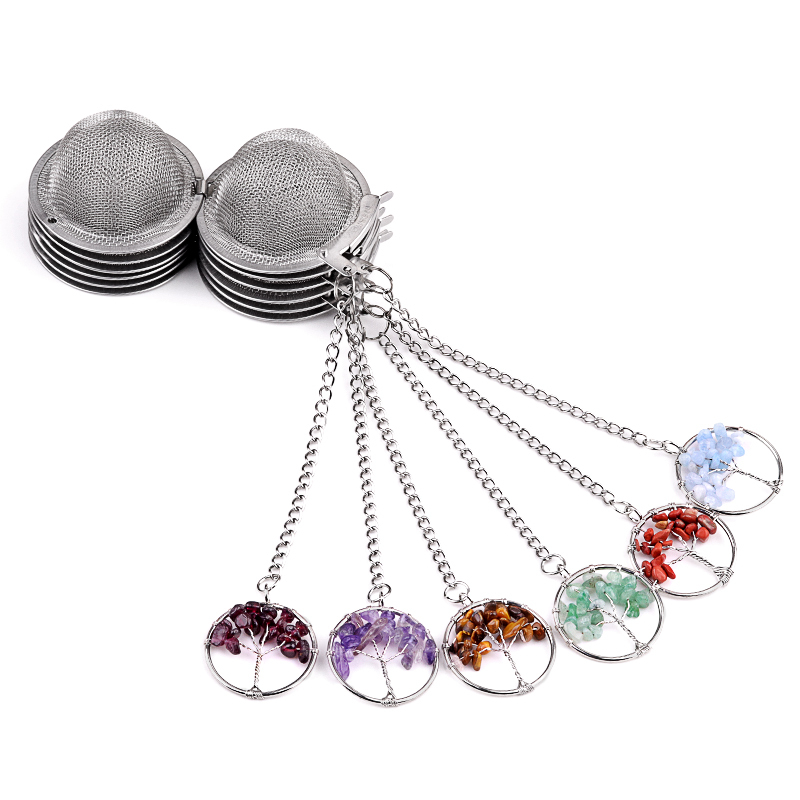 30mm  Chip Gemstone Life of tree Pendant Charms Stainless Steel Mesh Tea Ball