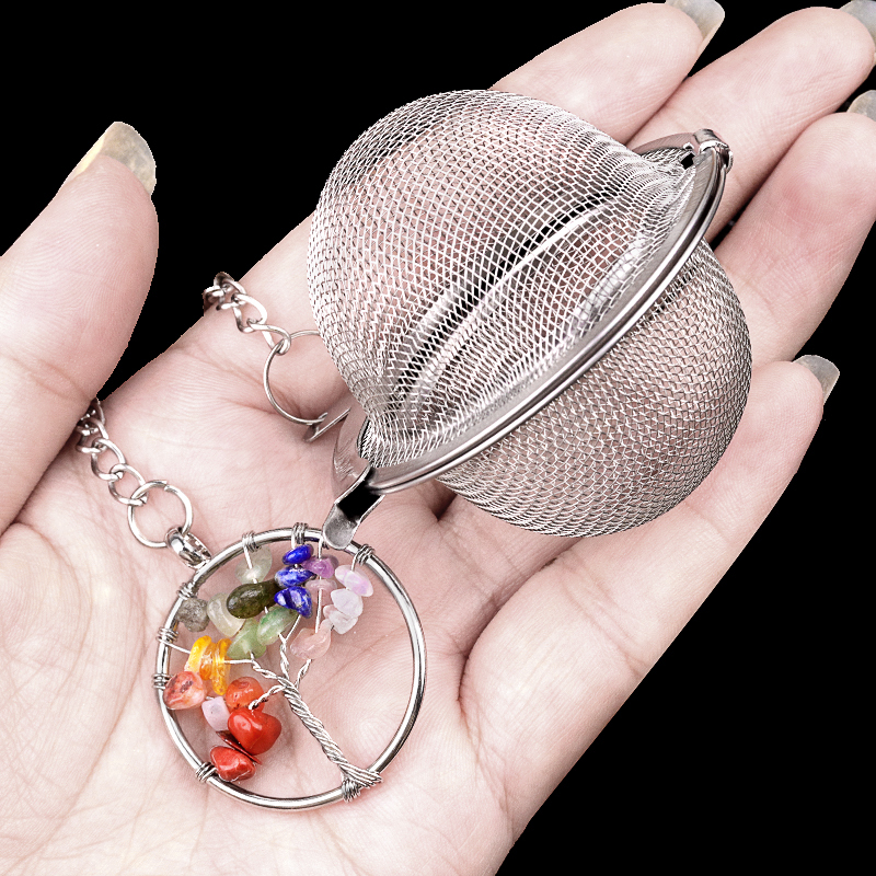 30mm  Chip Gemstone Life of tree Pendant Charms Stainless Steel Mesh Tea Ball