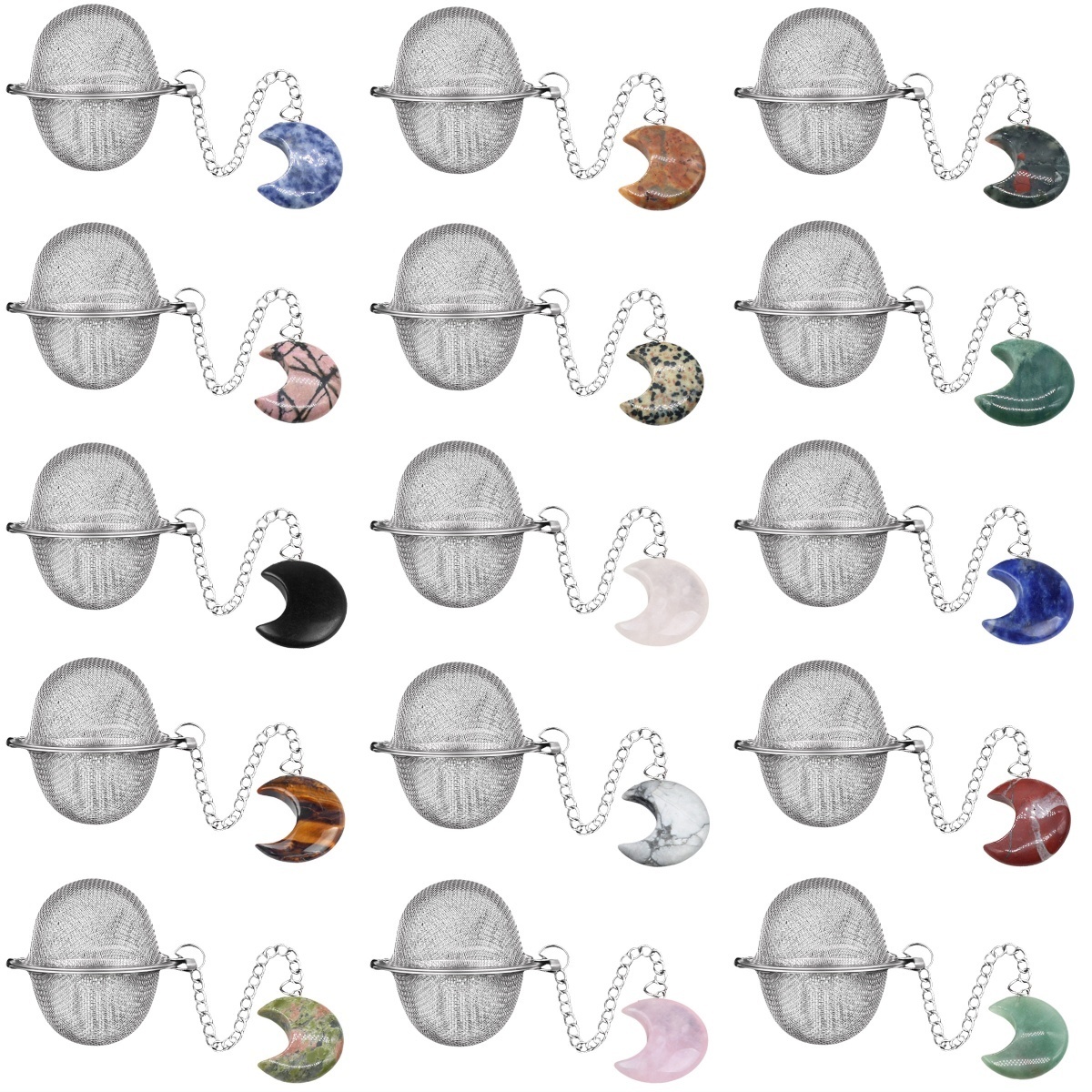 30MM Moon Gemstone Pendant Charms Stainless Steel Mesh Tea Ball
