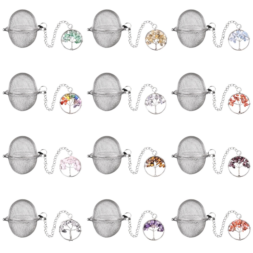 30mm  Chip Gemstone Life of tree Pendant Charms Stainless Steel Mesh Tea Ball